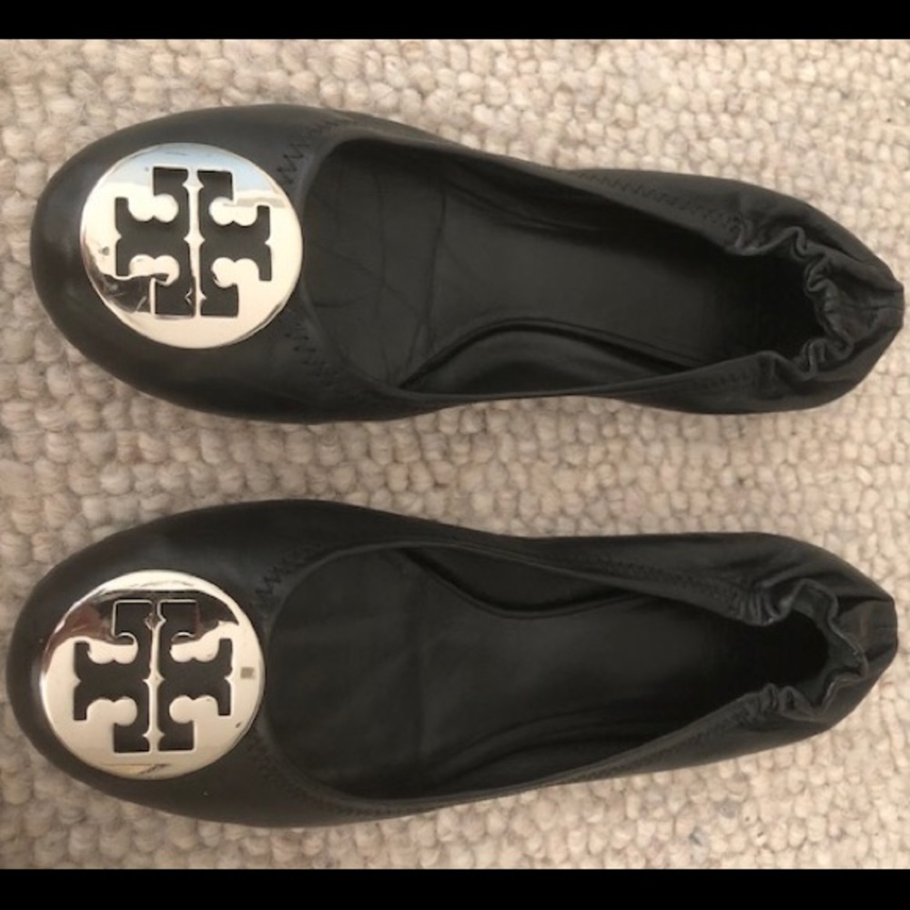 Tory Burch Reva Ballet Flat Leather Black/Silver